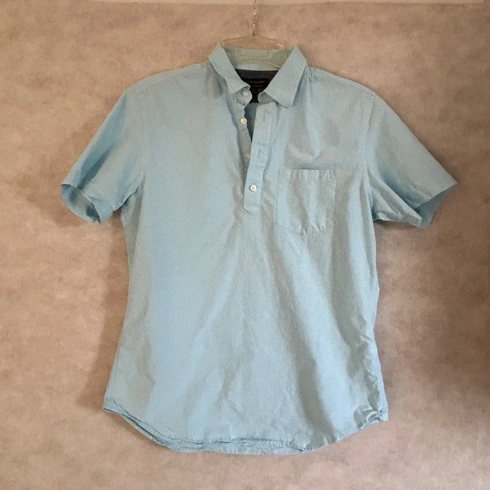Banana Republic Mens M Blue Soft Wash Cotton Short Sleeve Popover Shirt Pocket